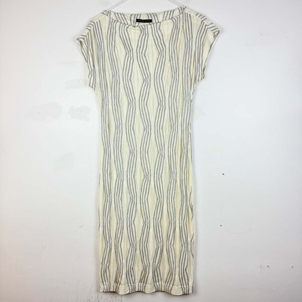Pietro Filipi Striped Textured Midi Dress Gray Minimalist Czech Designer